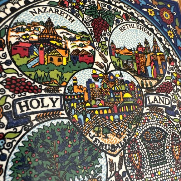 Vintage Trive Table Decor Ceramic Wood “Jerusalem Holy Land” Hand Painted - Picture 4 of 8